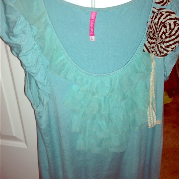 SOLD Turquoise shirt with lace and flower detail