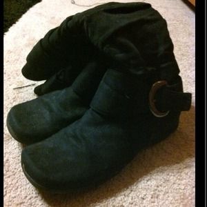 Black suede boots w/ zipper and buckle