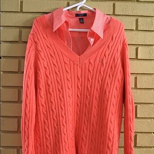 Chaps V neck cable sweater with matching oxford