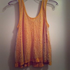 Mustard yellow and lace tank top