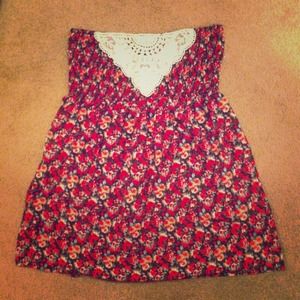 Strapless floral/lace top