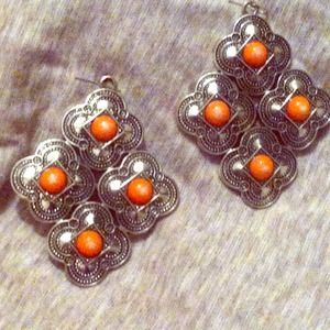 Large silver and coral earrings