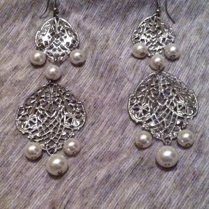 Long silver and pearl earrings