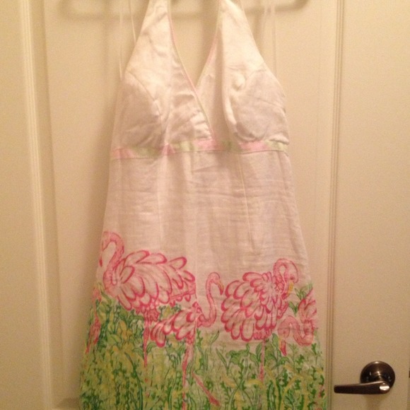 Flamingo! Lilly Pulitzer linen halter dress