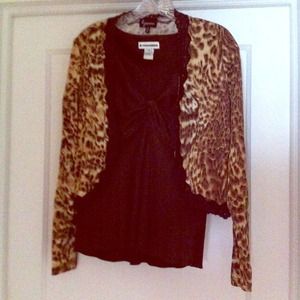 Leopard shrug w matching color silk tank