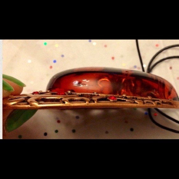 VINTAGE ROSE GOLD HUGE ARTGLASS PENDANT W/ RUBYS - Picture 2 of 4