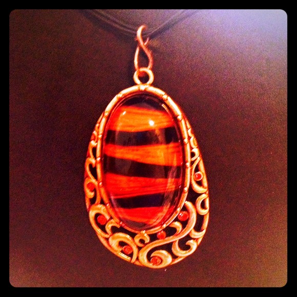 VINTAGE ROSE GOLD HUGE ARTGLASS PENDANT W/ RUBYS