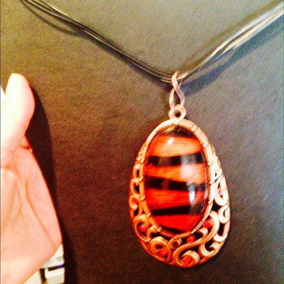 VINTAGE ROSE GOLD HUGE ARTGLASS PENDANT W/ RUBYS - Picture 3 of 4
