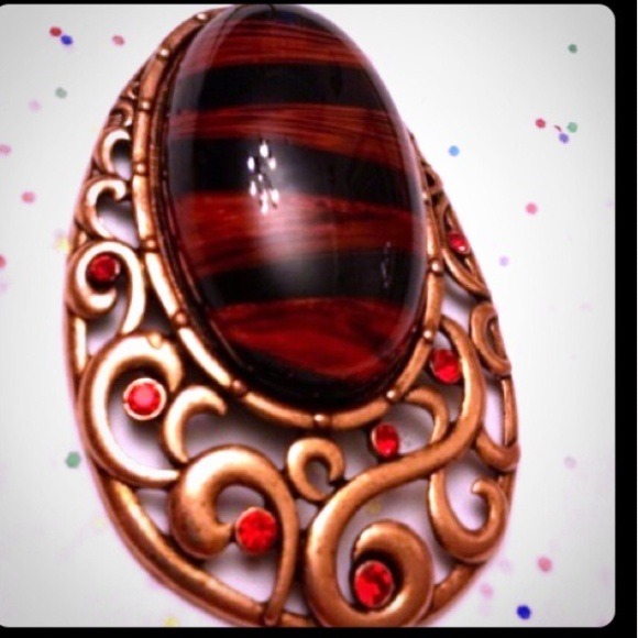 VINTAGE ROSE GOLD HUGE ARTGLASS PENDANT W/ RUBYS - Picture 4 of 4
