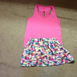 Multi color skirt w/ pink tank top