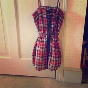 Plaid zip down tank. Back tie.