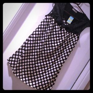 New Satin Polka Dot Shirtdress/tunic Black
