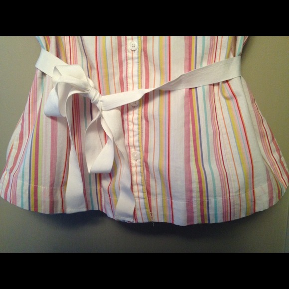 Not available!!! Striped button down blouse w/sash - Picture 3 of 4
