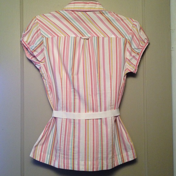 Not available!!! Striped button down blouse w/sash - Picture 4 of 4