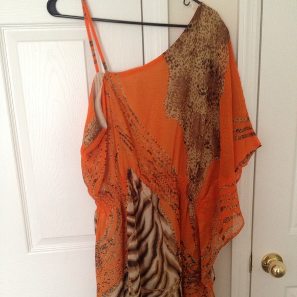 Orange Animal Print One shoulder Summer Dress!!