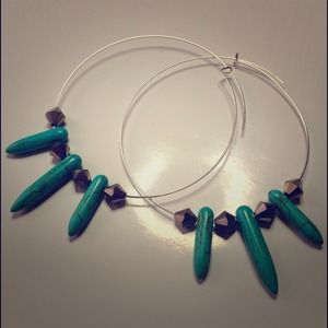 New Turquoise stick silver large hoop earrings