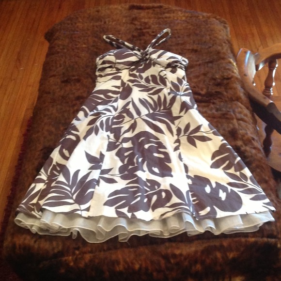 White and brown floral print dress SIZE 3