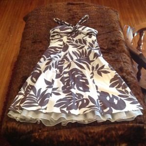 White and brown floral print dress SIZE 3