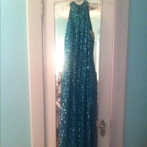 Size 6 full length sequin teal gown