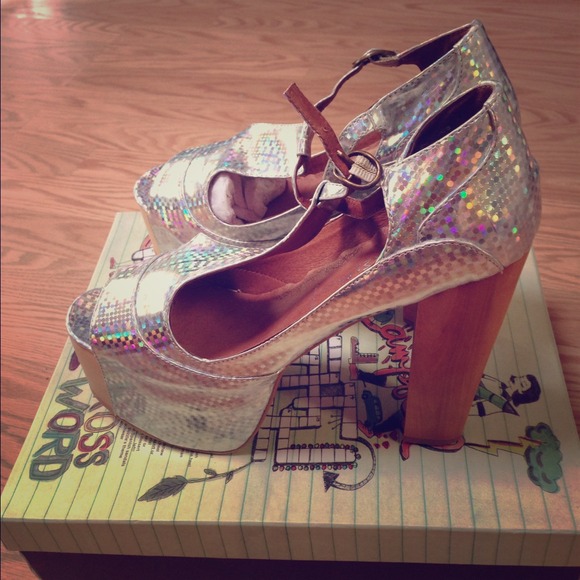Jeffery Campbell Foxy wood silver square heels
