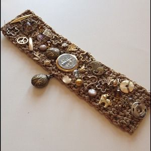 Brown and gold crochet bracelet