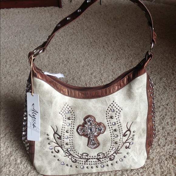 Bling Faux Leather Purse, brown & tan