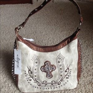 Bling Faux Leather Purse, brown & tan