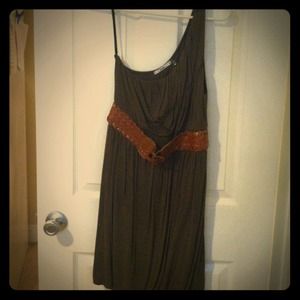 One shoulder forest green dress