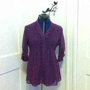 Apt #9 Ruffled Top Roll Up Sleeves Purple Size M