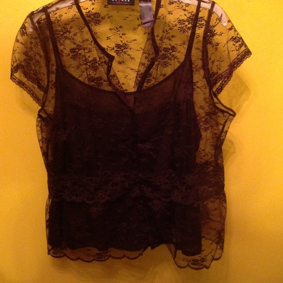 Chocolate brown lace top with brown cami.