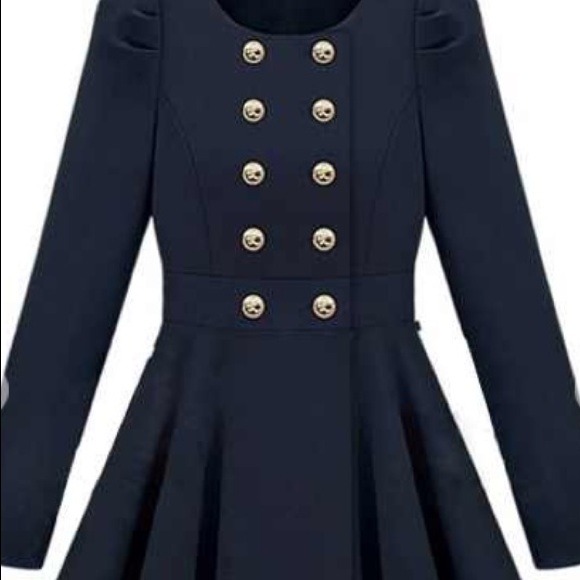 Double-breasted Skirt Hem Design Blue Trench-coat