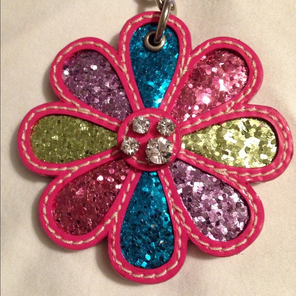 Coach Glitter & Rhinestone Flower Keychain Key FOB - Picture 2 of 4