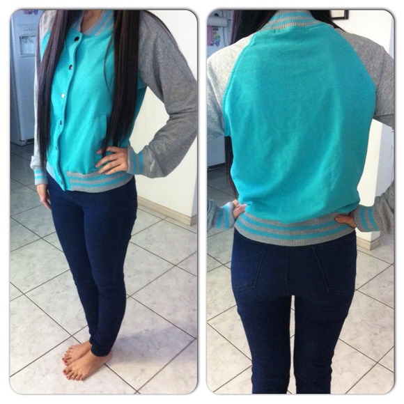 Mint Forever 21 button up varsity jacket