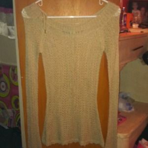 Tan mesh off the shoulder sweater