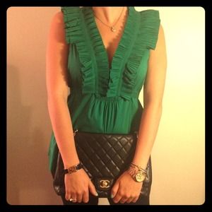 BCBG Kelly Green ruffle front top