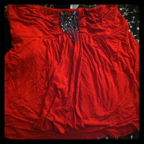 Red strapless top