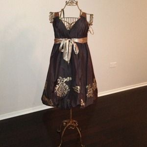 BCBGMaxazria chocolate & gold foil cocktail dress