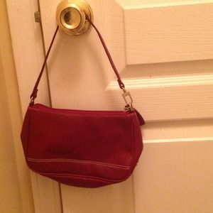 Mini red purse. Vinyl, feels like leather.