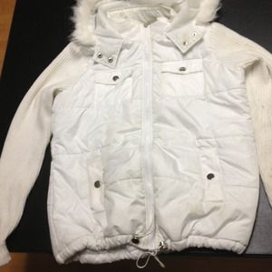 A white fur hoodie.