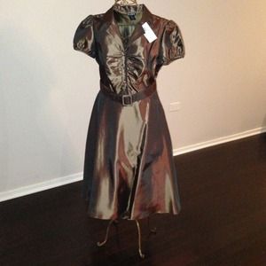 BCBG Chocolate Brown dress with belt.