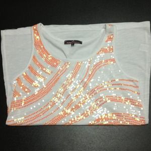 White long tank, neon orange & white zebra.