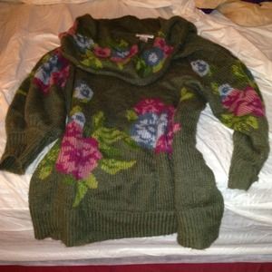 Green floral sweater