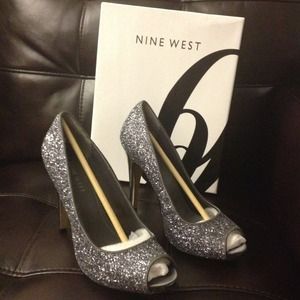 Nine West peep toe glitter pumps