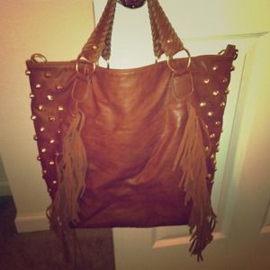 Large Boho fringe studded purse