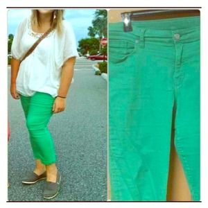 Gap skinny cropped green jeans.