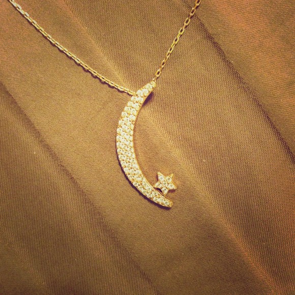 Rose Gold Pavé Moon Star Pendant and Necklace