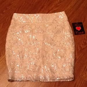 Nude/ tan metallic floral lace skirt