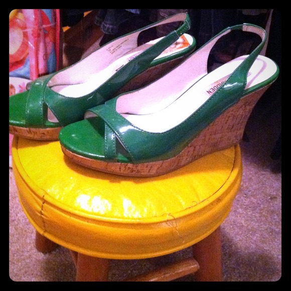 Green Patent Leather Wedges