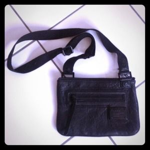 L.A.M.B. Sophia mini cross body black leather bag