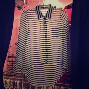 ❌Dark Blue and White Striped button up shirt- S❌